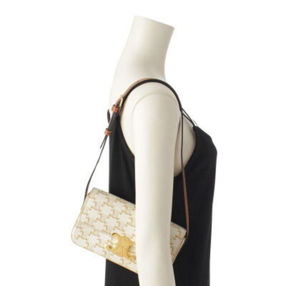 Celine Triomphe Canvas Calfskin Shoulder Bag White - Picture 6 of 6
